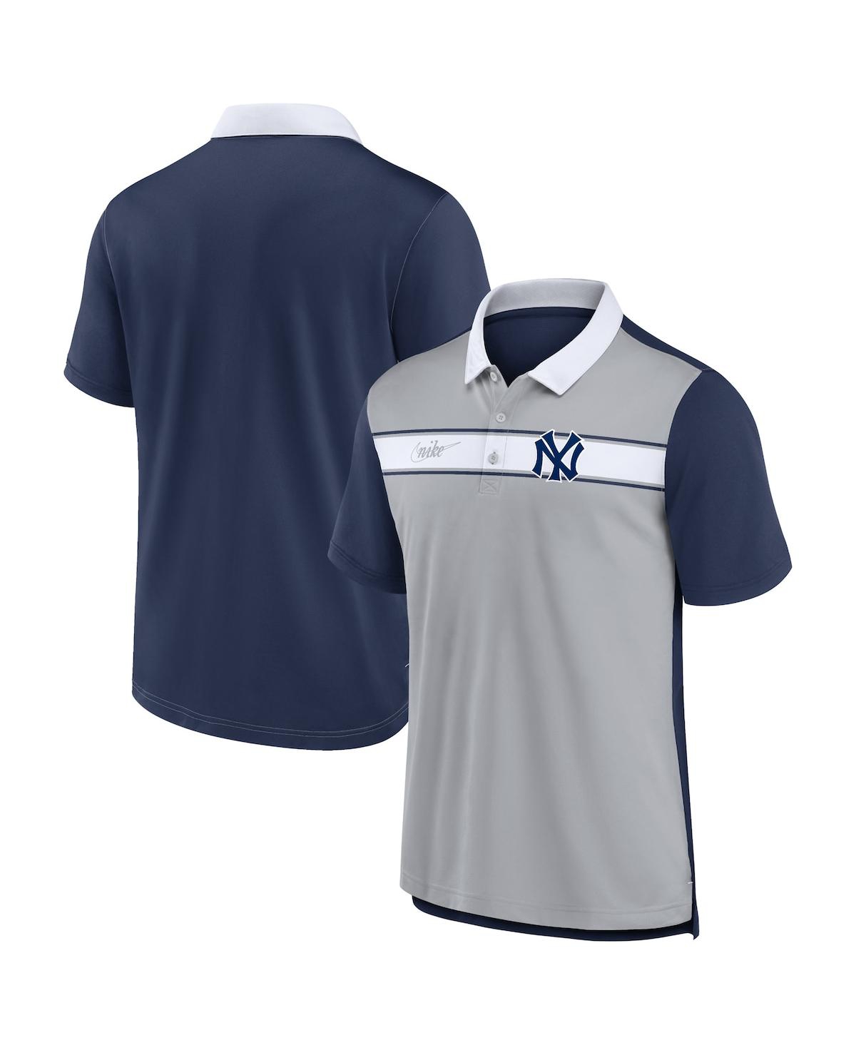 Shop Nike Men's  Gray, Navy New York Yankees Rewind Stripe Polo Shirt In Gray,navy