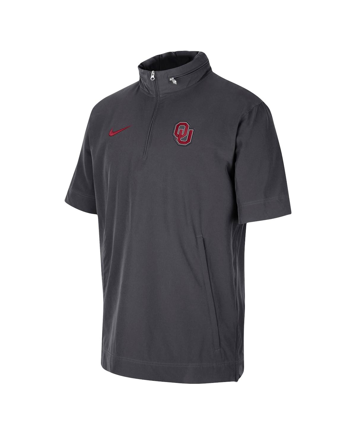 Men's NikeOklahoma Sooners Coaches Half-Zip Short Sleeve Jacket - Anthracite