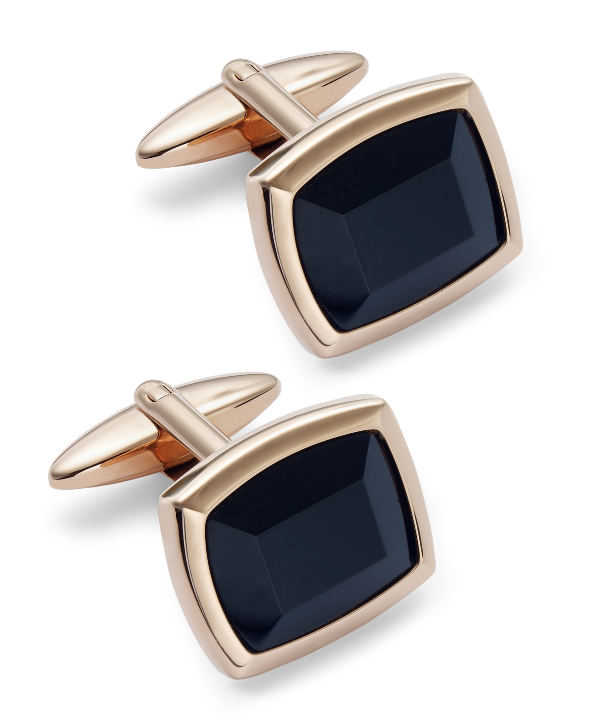 Sutton by Rhona Sutton Men's Rose Gold-Tone Stainless Steel and Jet Stone Cuff Links - Black