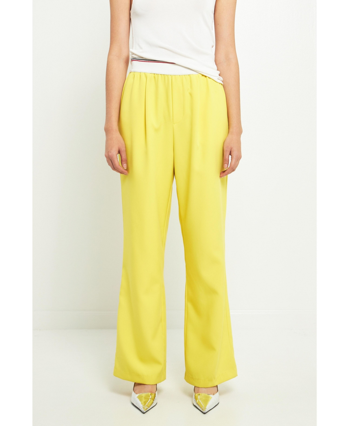 Women's Elastic Trim Wide Pants - Yellow