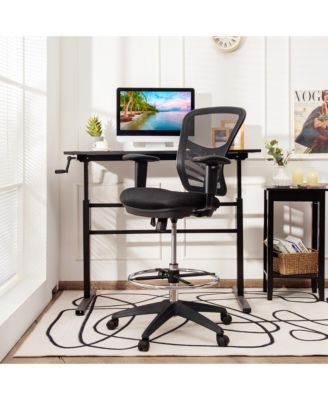 Mesh Drafting Chair Office Chair w/Adjustable Armrests & Foot-Ring