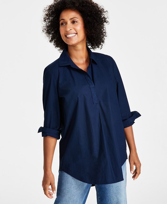 Style & Co Women's Cotton Split-Neck Tunic Popover Shirt, Created for ...