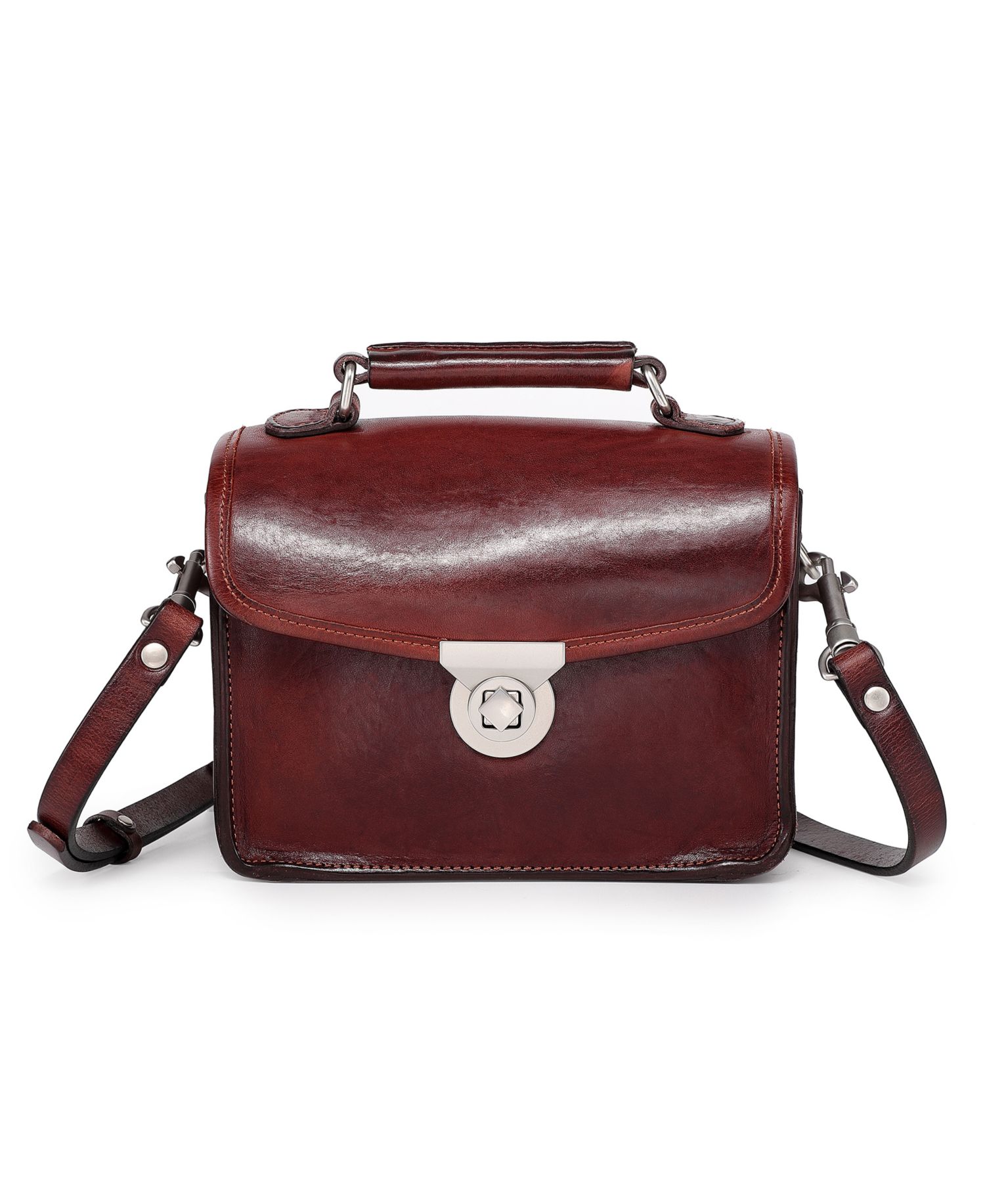 Laurel Mini Leather Convertible Pushlock Crossbody Bag