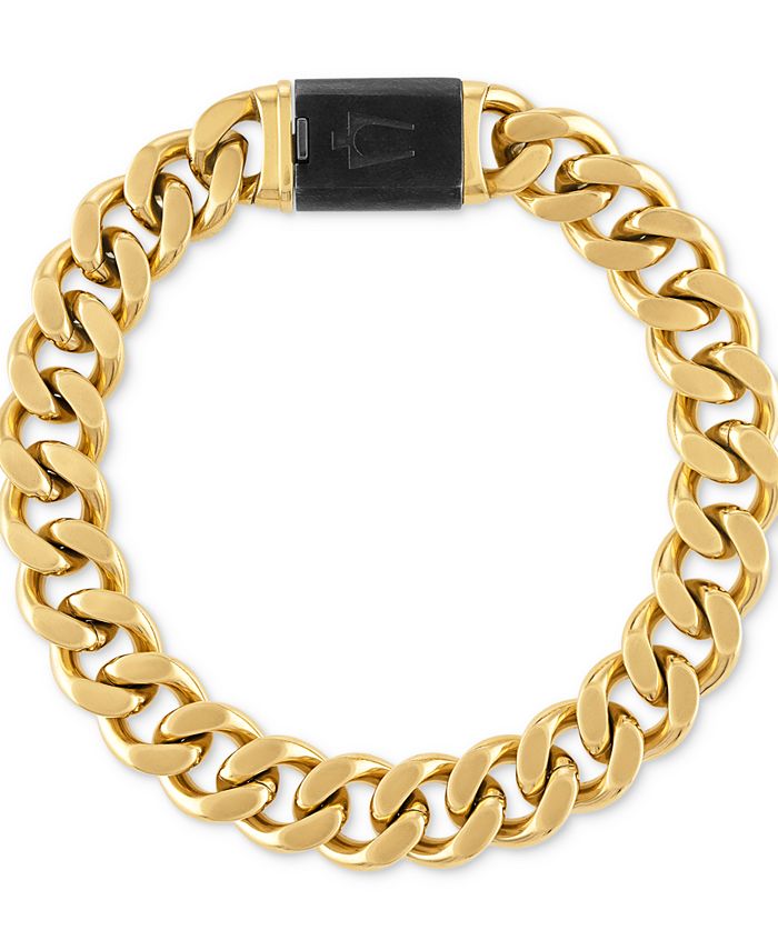 Bulova Men's Classic Curb Chain Bracelet in Gold-Plated Stainless Steel ...
