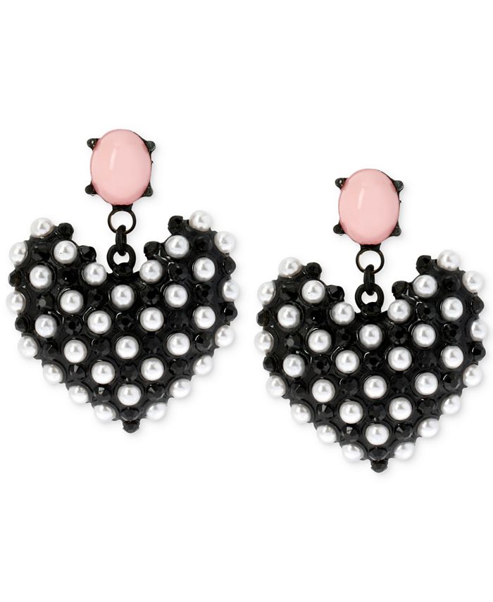 Betsey Johnson - Black-Tone Faux Pearl Heart Earrings