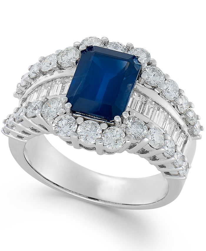 Macy's - Sapphire (3-5/8 ct. t.w.) and Diamond (2 ct. t.w.) Ring in 14k White Gold