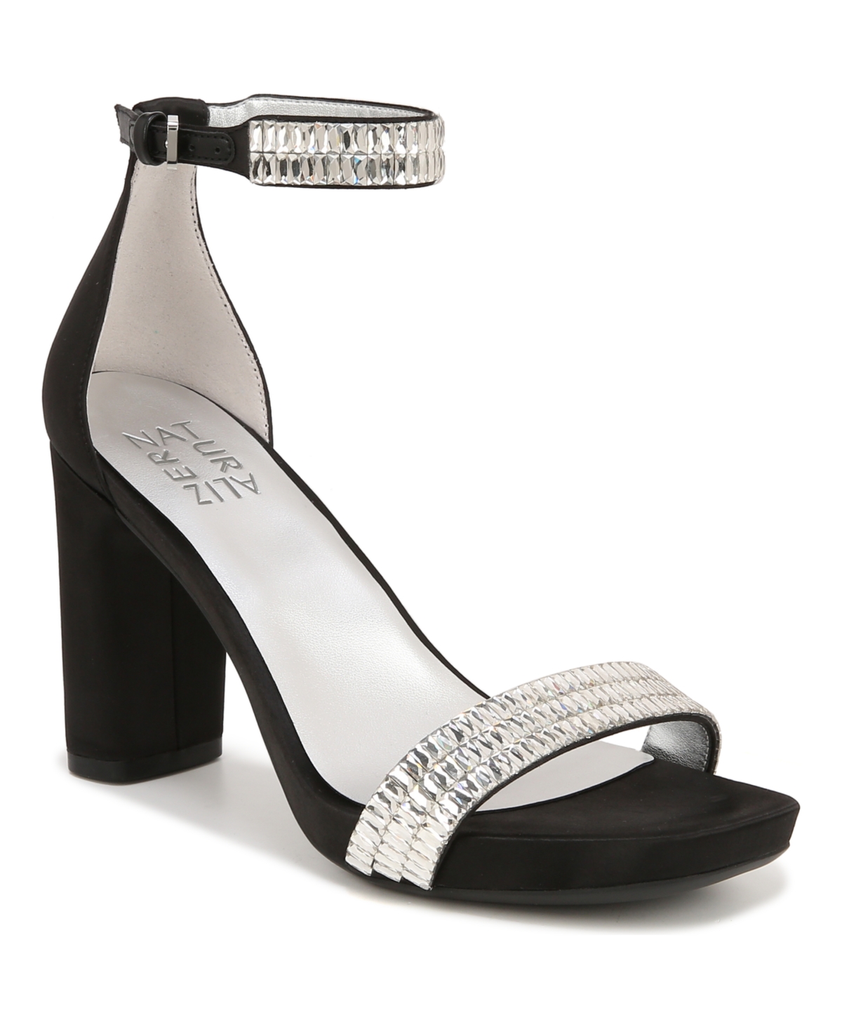 Shop Naturalizer Joy-sparkle Dress Ankle Strap Sandals In Black Satin