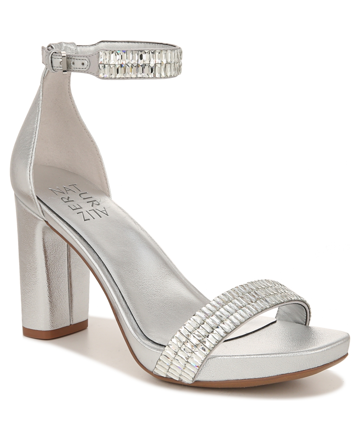 Shop Naturalizer Joy-sparkle Dress Ankle Strap Sandals In Silver Metallic Faux Leather