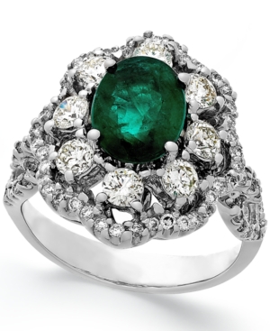 image of Emerald (1-3/4 ct. t.w.) and Diamond (1-1/5 ct. t.w.) Ring in 14k White Gold