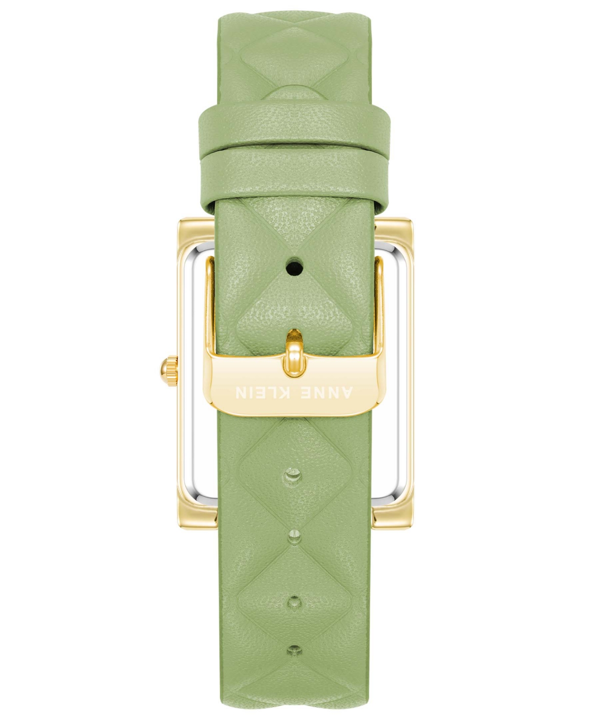 Shop Anne Klein Women's Three Hand Quartz Rectangular Gold-tone Alloy And Green Genuine Leather Strap Watch, 32mm In Gold,green
