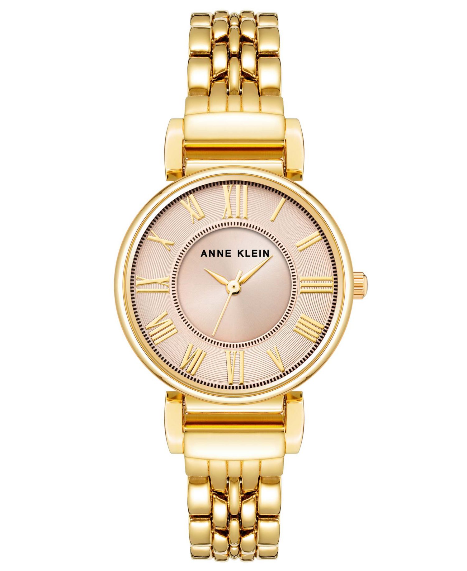 Women's Three Hand Quartz Round Gold-Tone Alloy Link Bracelet Watch, 30mm