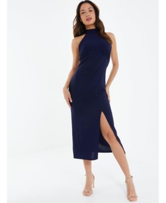 QUIZ Women's Halter Neck Ruched Midi Dress - Macy's