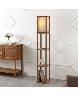 Etagere 63.5" Rustic Bohemian Wooden LED 3-Shelf Floor Lamp with Pull-Chain, USB Charging Port and Smart Bulb