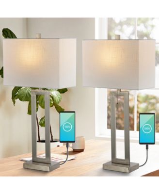 Sabrina 28.5" Vintage-inspired Industrial Iron LED Table Lamp with Pull-Chain and USB Charging Port, Set of 2