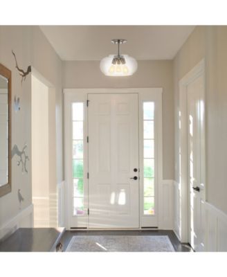 Lina 13.75" 3-Light Modern Industrial Iron, Seeded Glass LED Semi Flush Mount