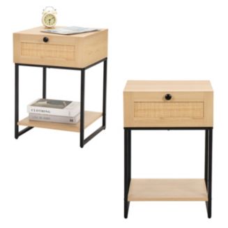 Simplie Fun Natural Rattan Nightstand Bedside Table with one Drawer and ...