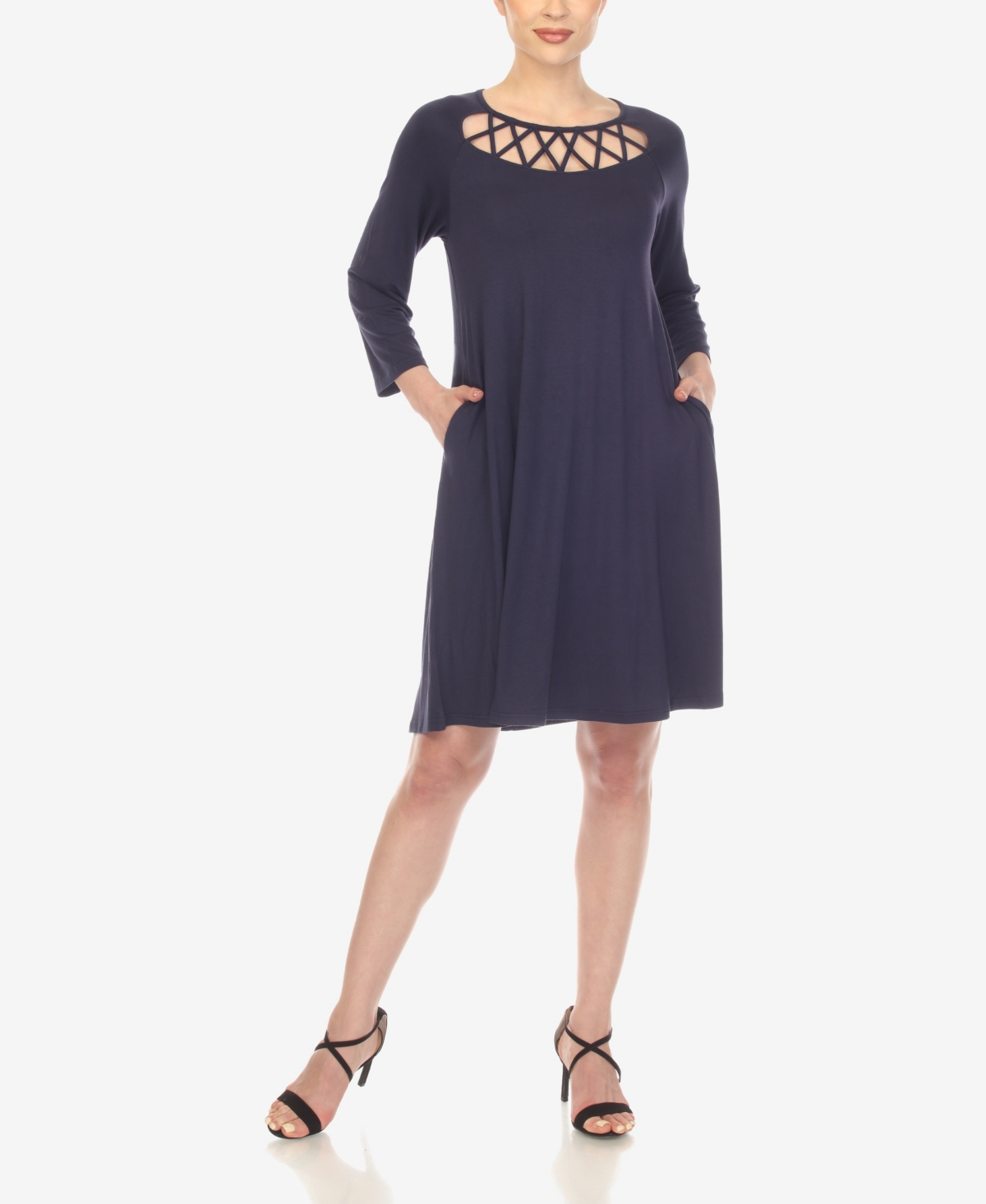White Mark Women's Criss Cross Neckline Midi Dress In Navy