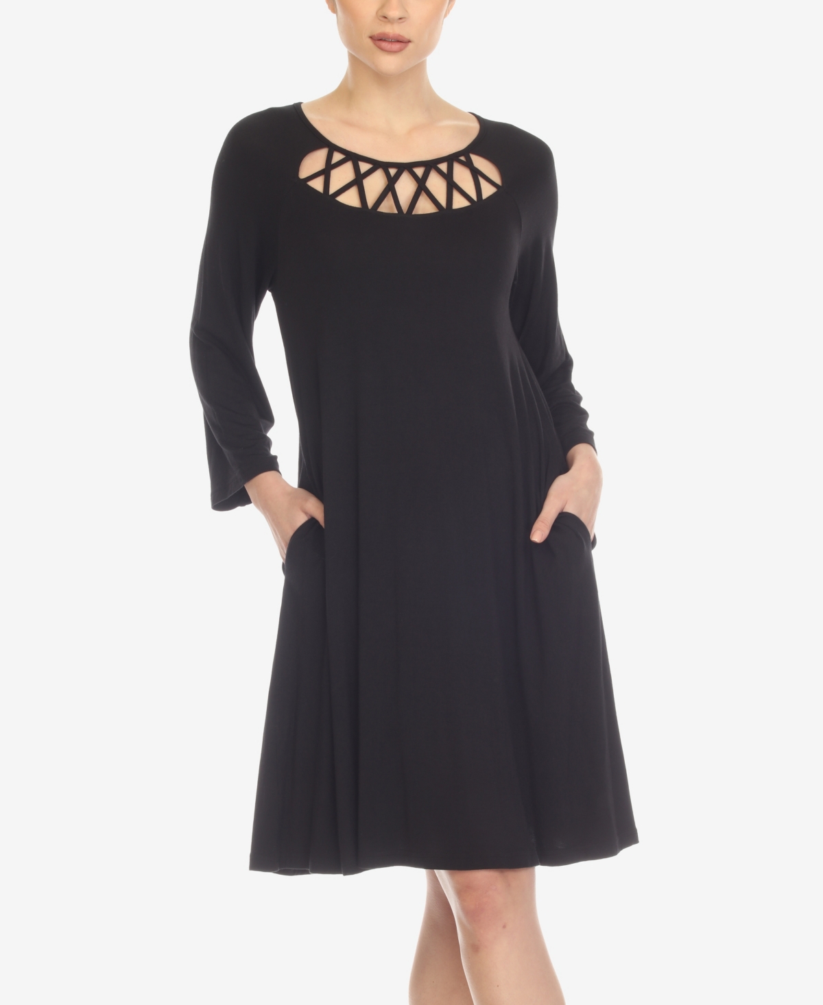 White Mark Women's Criss Cross Neckline Midi Dress In Black