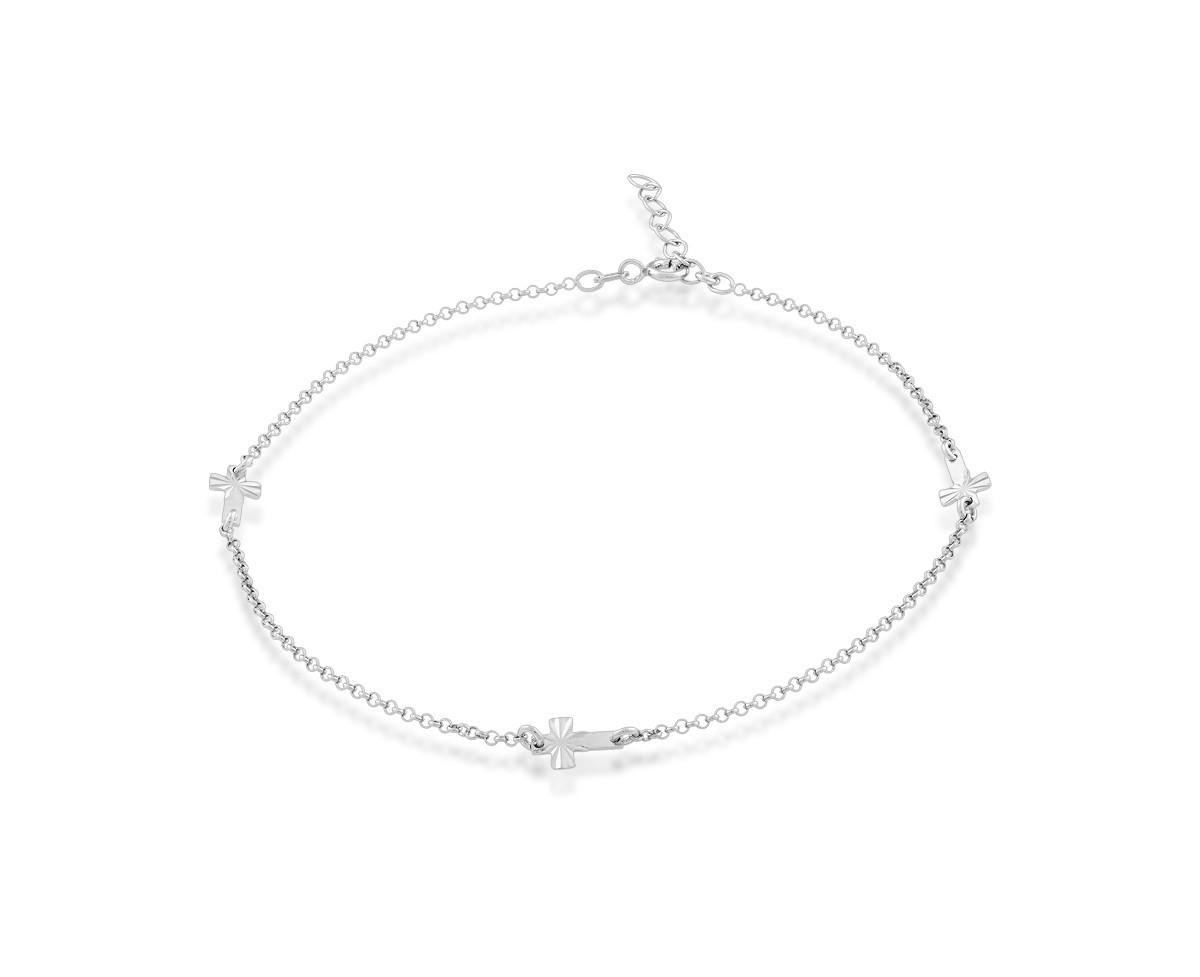 Sterling Silver Three Small Crosses Anklet - Silver
