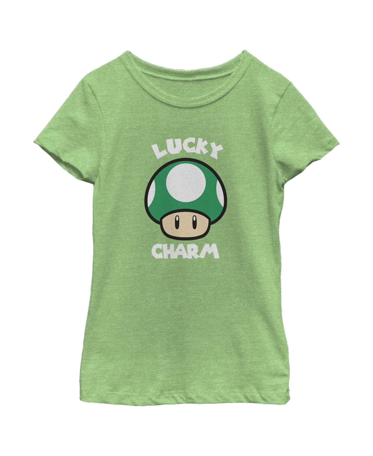 Nintendo Girl's  Super Mario St. Patrick's Day Extra Life Mushroom Lucky Charm Child T-shirt In Green Apple