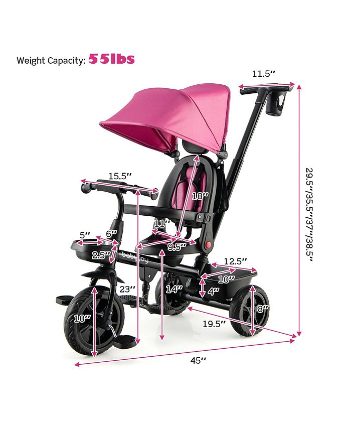 Costway 4in1 Toddler Tricycle Reversible Baby Trike W/ Height