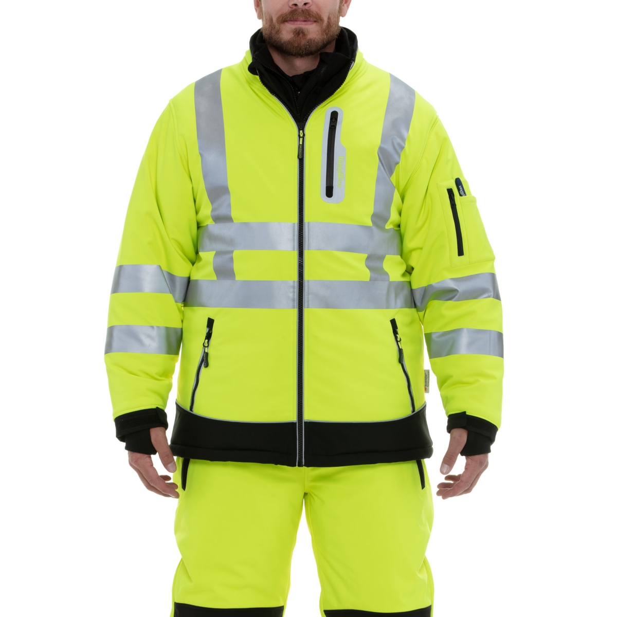 Big & Tall Insulated HiVis Extreme Softshell Jacket with Reflective Tape - Black/Lime W/ Tape