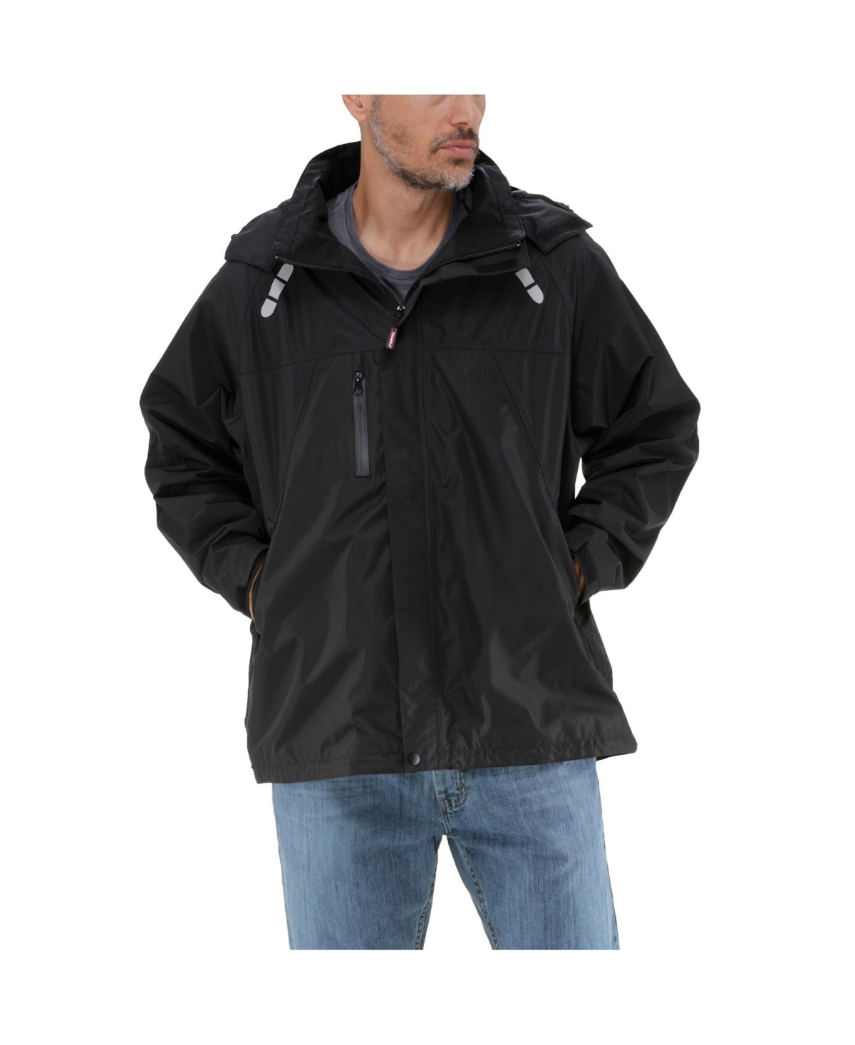 Big & Tall Lightweight Rain Jacket - Waterproof Raincoat with Detachable Hood - Black