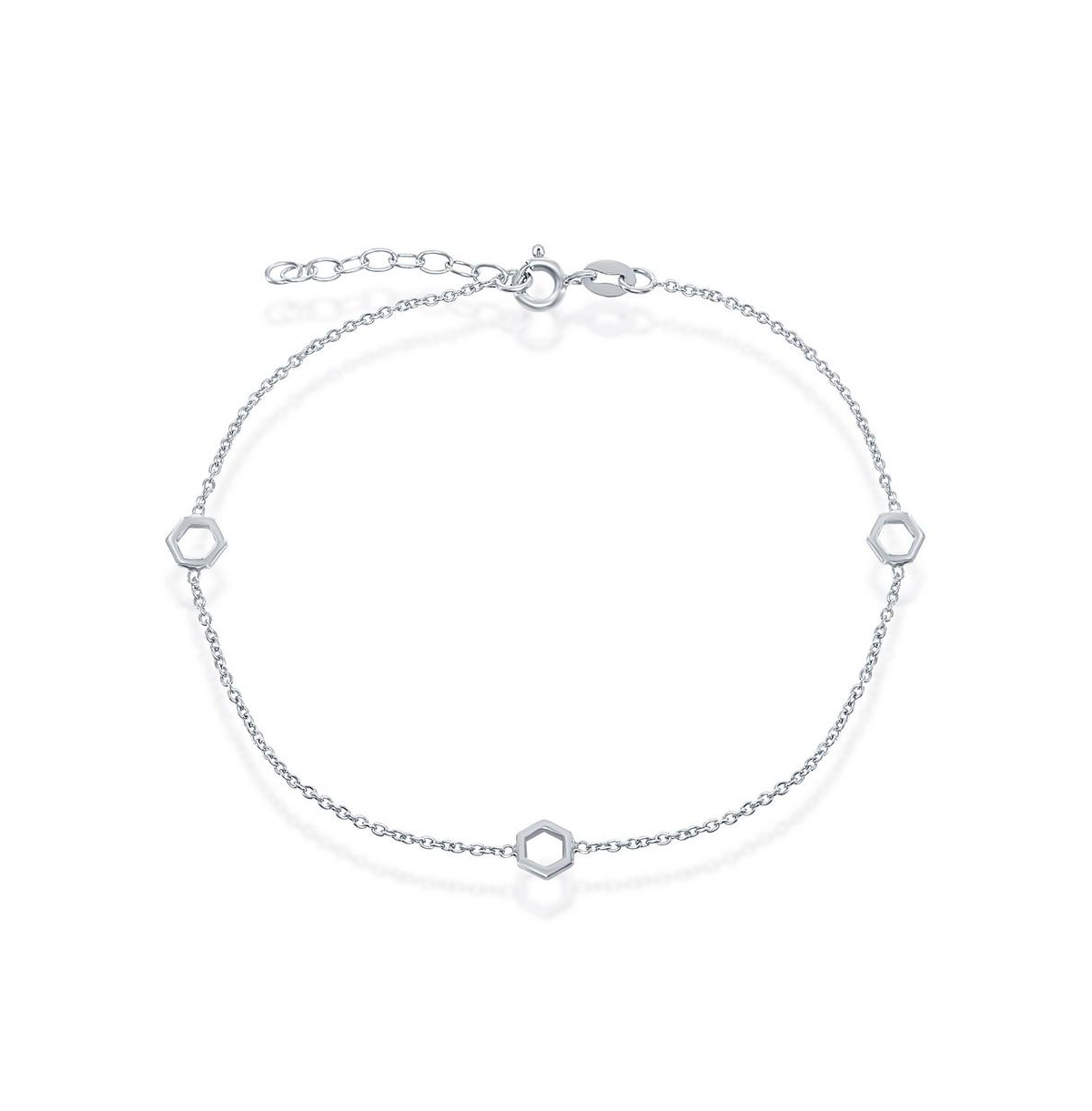 Sterling Silver Open Hexagon Anklet - Silver