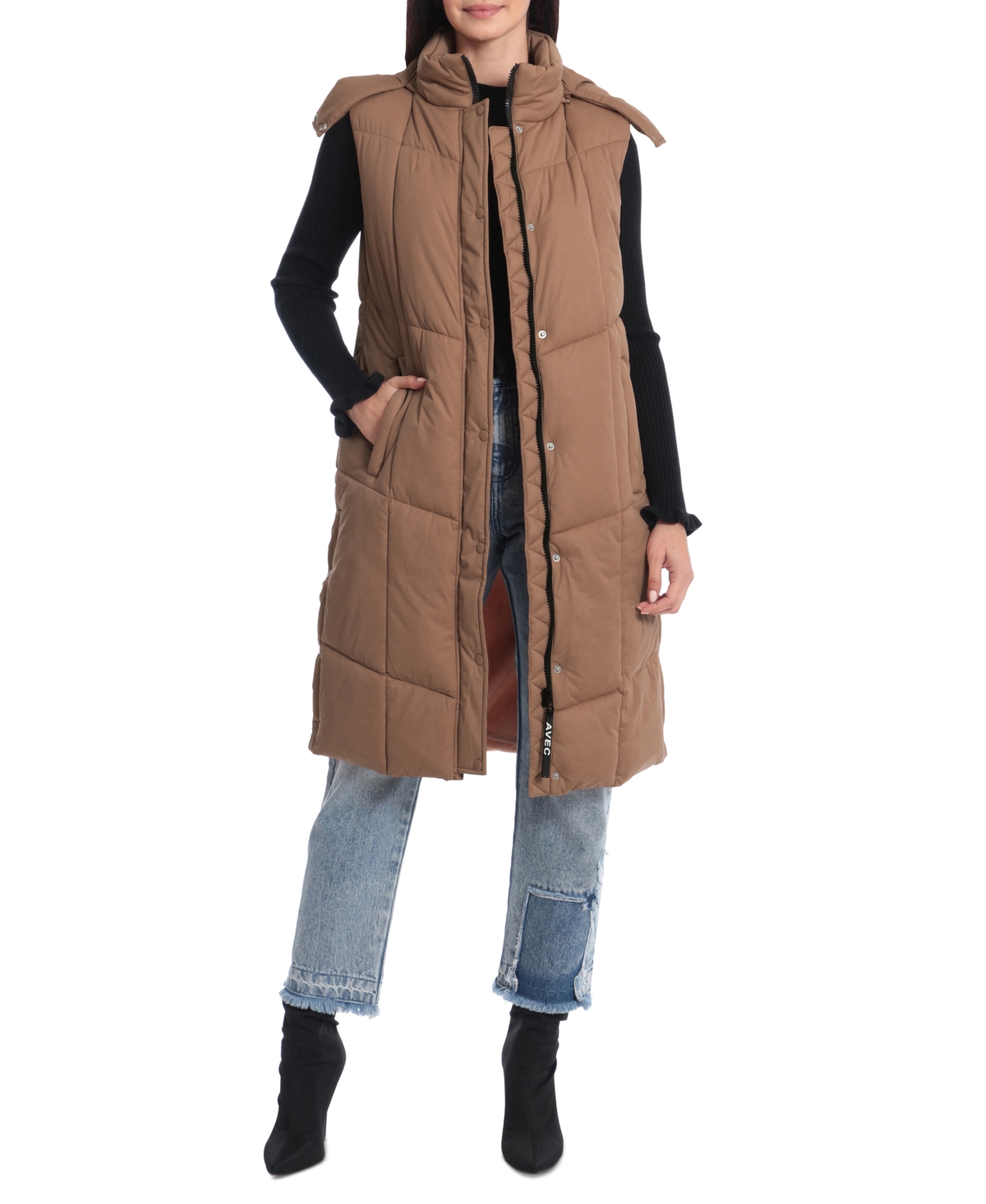 Shop Avec Les Filles Women's Longline Hooded Puffer Vest In Truffle