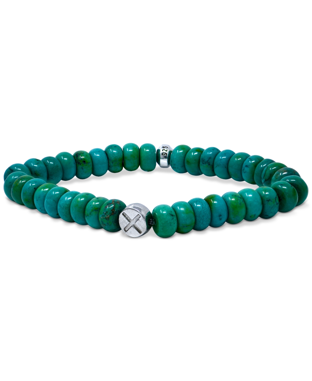 Green Turquoise Bead Stretch Bracelet in Sterling Silver - Green Turquoise
