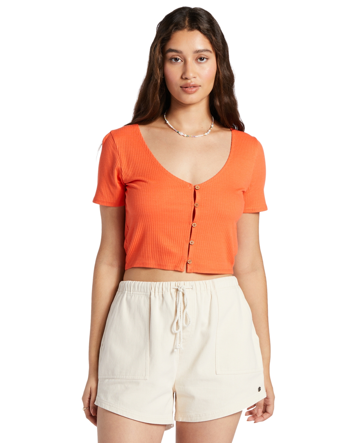 Roxy Women's Born With It Button-front Cropped Top In Tigerlily