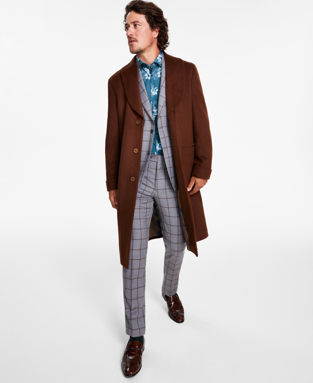 Tallia Men's Classic-fit Medium Weight Solid Wool Blend Overcoats In Vicuna