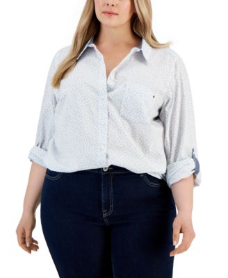 Tommy Hilfiger - Plus Size Cotton Printed Roll-Tab Shirt