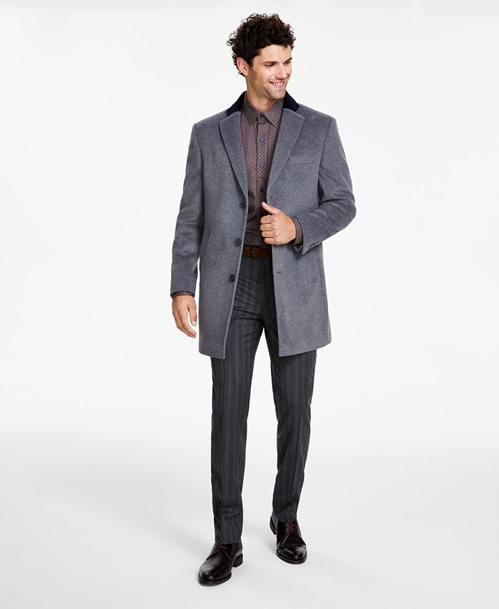 Charcoal Grey Overcoat Topcoat With Fur Collar in Cashmere and