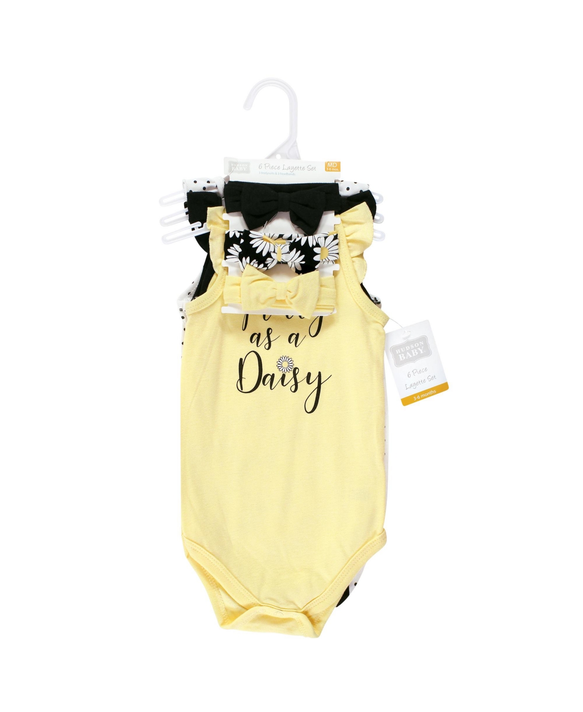 Hudson Baby Baby Girls Sleeveless Bodysuit and Headband Set, 6-Piece - Black daisy