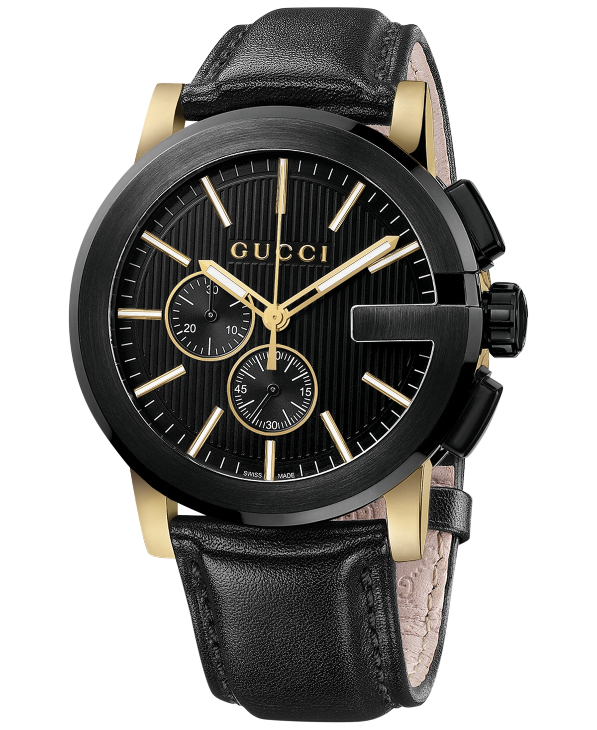 Gucci Unisex Swiss G-chrono Xl Black Leather Strap Watch 44mm Ya101203