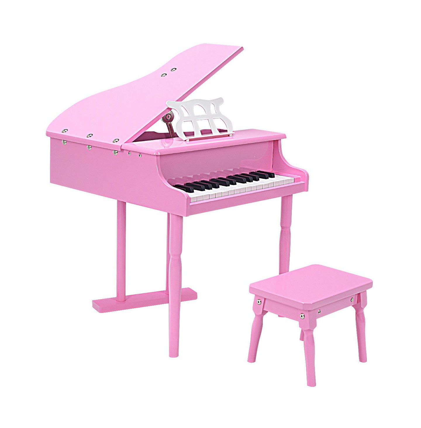 Детские игрушки Costway 30-Key Wood Baby Grand Piano, 2-Piece Set, Ages 1+, цвет: Розовый — фото 1