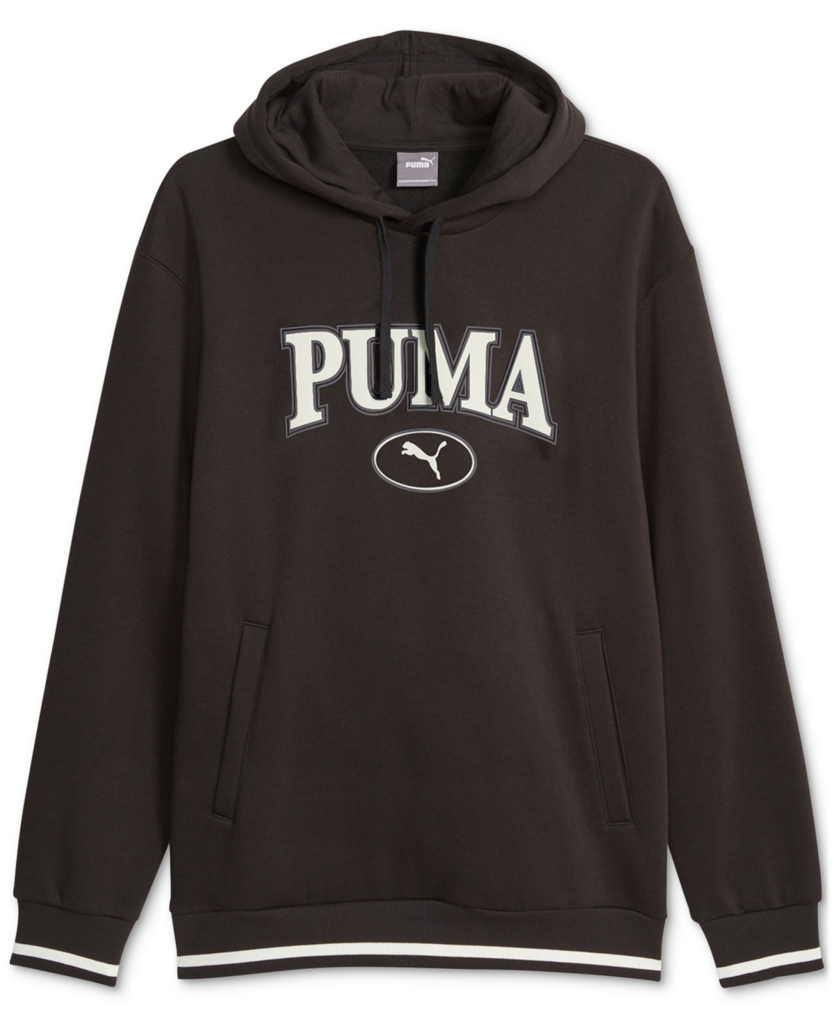 Shop Puma Men's Squad Brushed Fleece Logo Hoodie In  Black