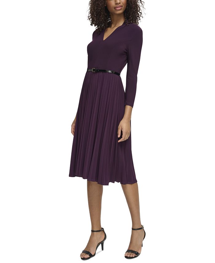 Tommy Hilfiger Belted Pleated Fit & Flare Dress - Macy's