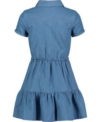 Toddler and Little Girls Lightweight Denim Ruffled Shirtdress