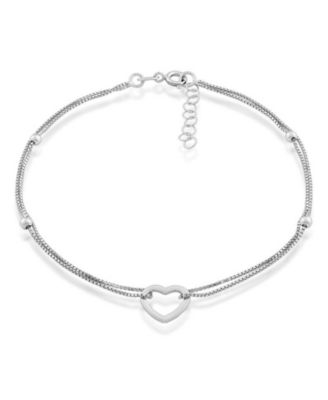 Sterling Silver Double Strand & Open Heart Anklet
