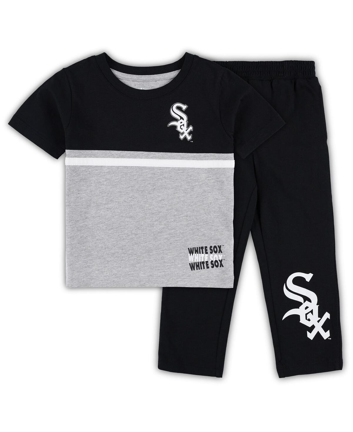Outerstuff Babies' Toddler Boys And Girls Black, White Chicago White Sox Batters Box T-shirt And Pants Set In Black,white