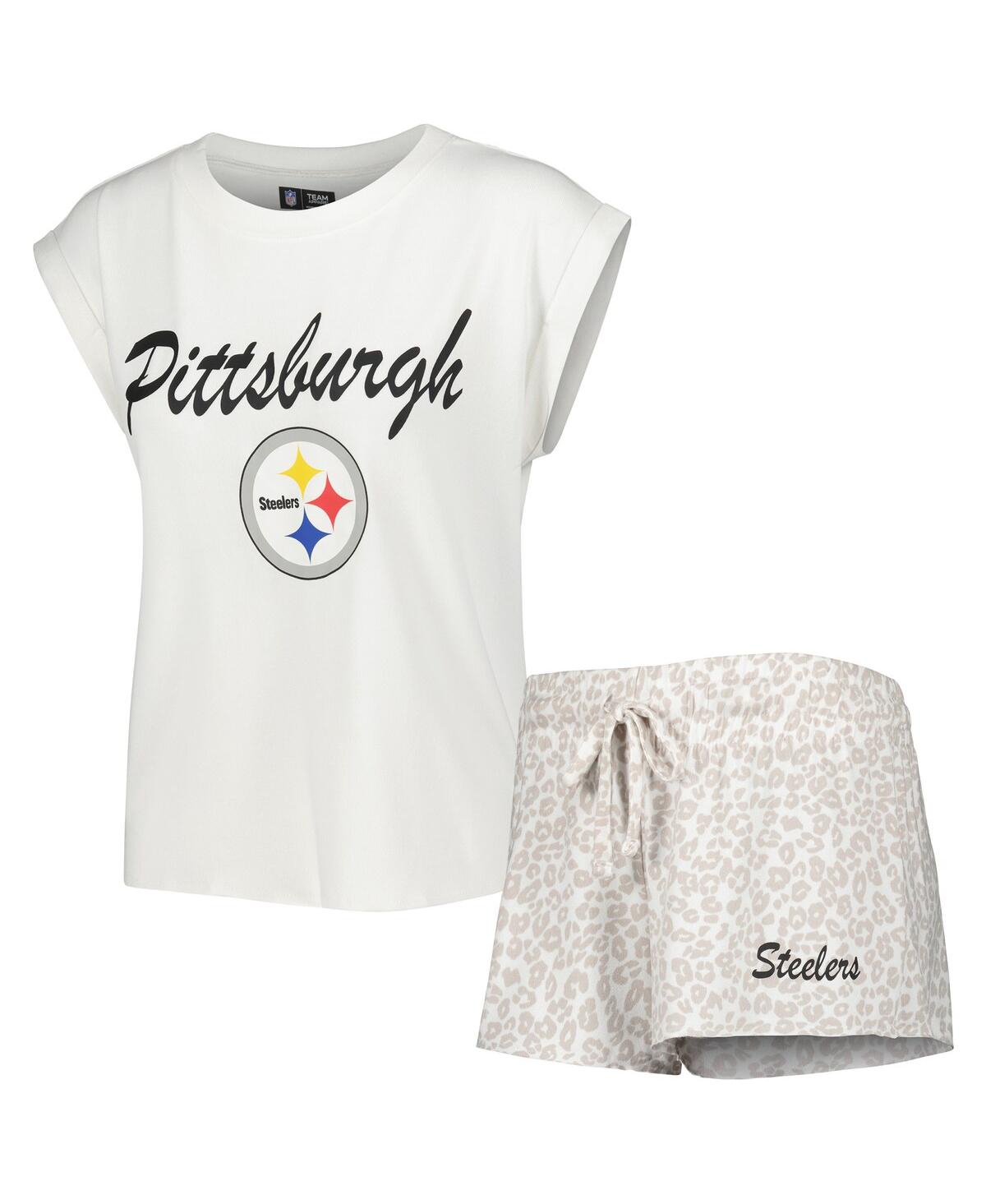 Shop Concepts Sport Women's  White, Cream Pittsburgh Steelers Montana Knit T-shirt And Shorts Sleep Set In White,cream