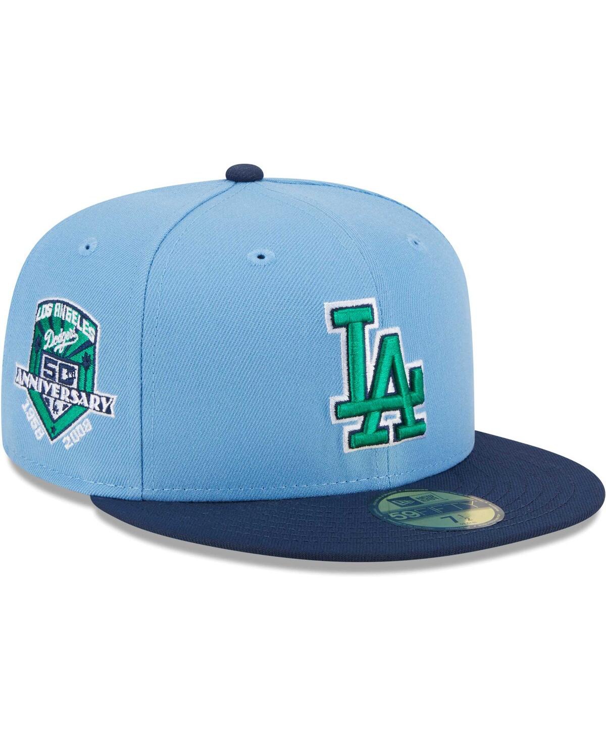 New Era Men's  Light Blue, Navy Los Angeles Dodgers Green Undervisor 59fifty Fitted Hat In Light Blue,navy