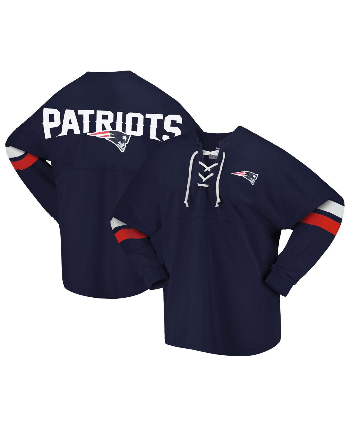 Fanatics Branded Navy New England Patriots Spirit Jersey Lace-up V-neck Long Sleeve T-shirt In Navy