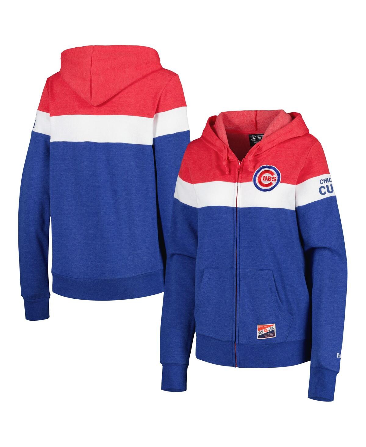 NEW ERA WOMEN'S NEW ERA HEATHER ROYAL CHICAGO CUBS COLORBLOCK FULL-ZIP HOODIE JACKET 