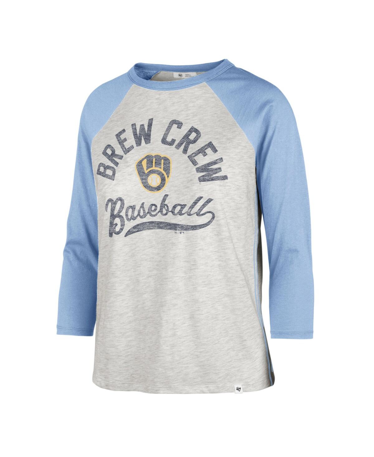 Shop 47 Brand Women's ' Gray Milwaukee Brewers City Connect Retro Daze Ava Raglan 3/4-sleeve T-shirt