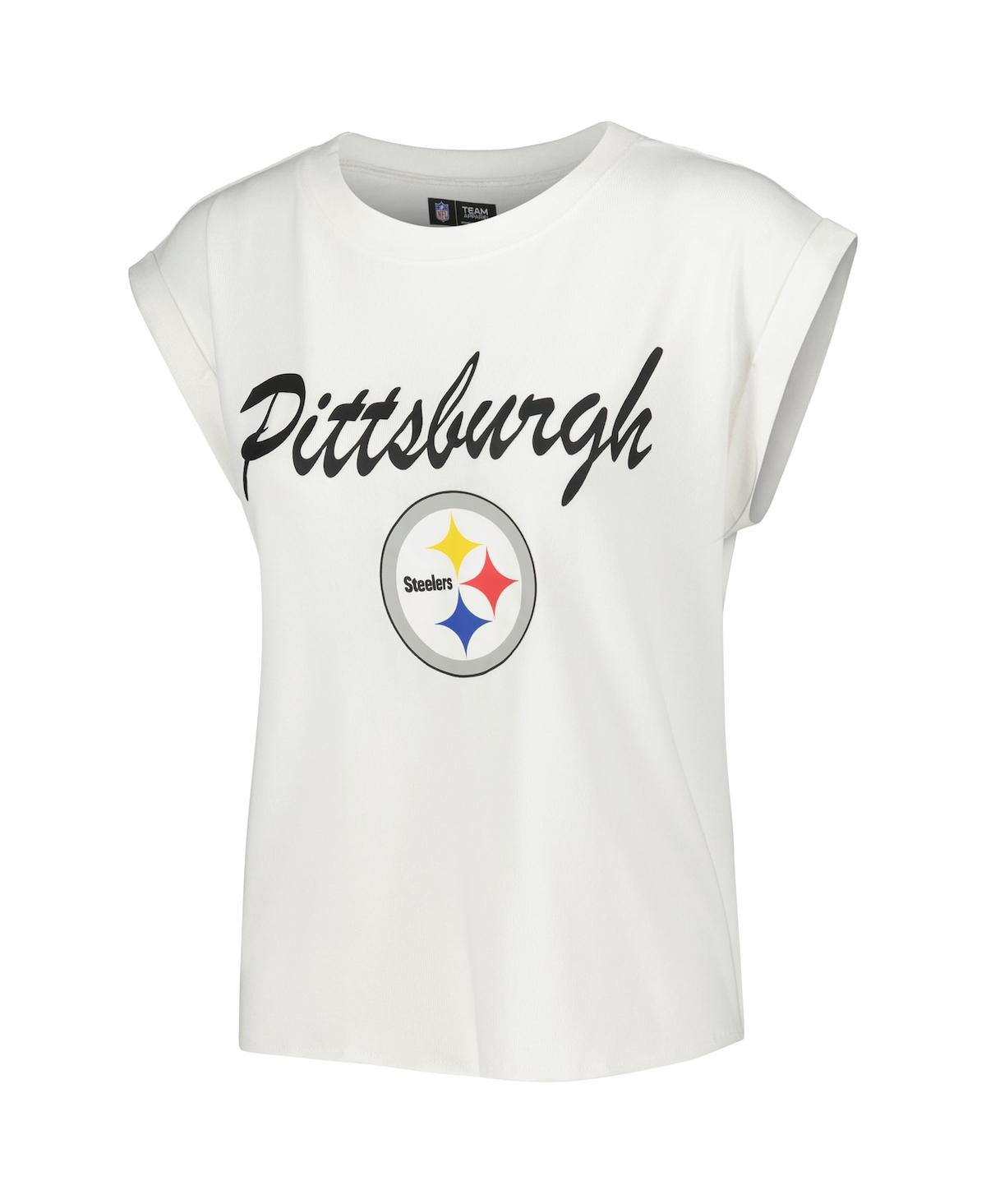 Shop Concepts Sport Women's  White, Cream Pittsburgh Steelers Montana Knit T-shirt And Shorts Sleep Set In White,cream