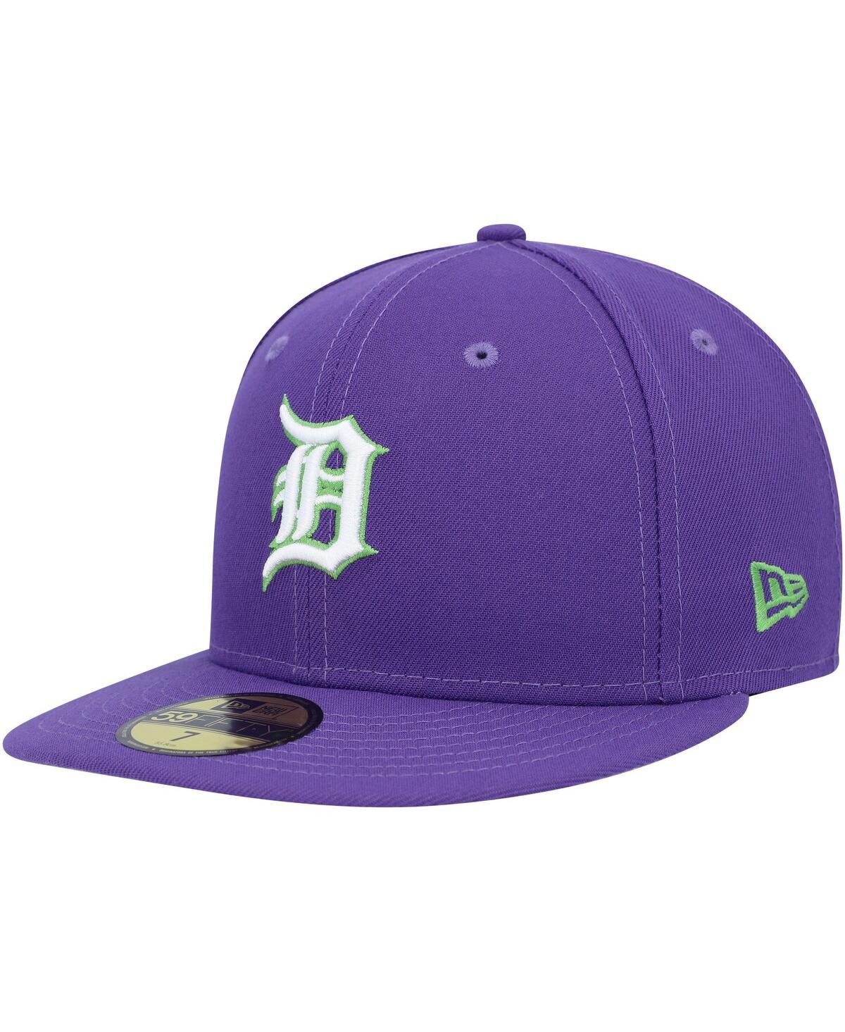 NEW ERA MEN'S NEW ERA PURPLE DETROIT TIGERS LIME SIDE PATCH 59FIFTY FITTED HAT 