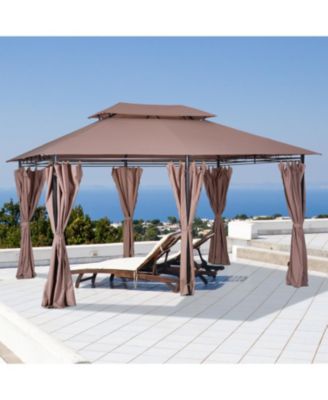 9.2 x 9.7 ft Outdoor Gazebo w/ Curtains for Patio Backyard,